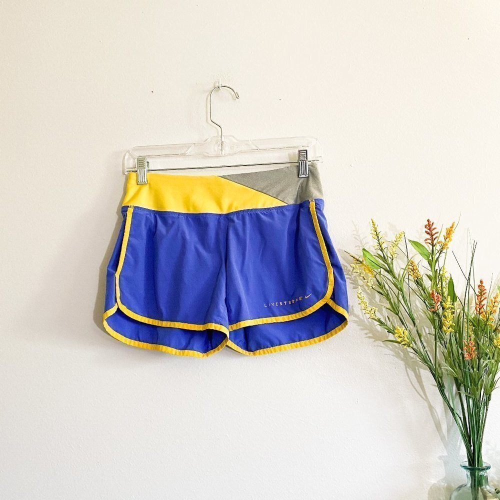 ☀️ NIKE DRI FIT Livestrong Athletic Workout Shorts XS Running Blue Yellow Cute